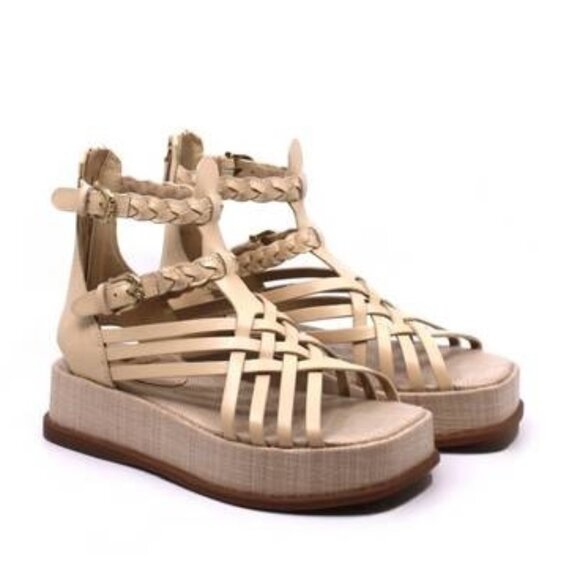 Sam Edelman Nicki Crossover Strappy Platform Sandal Size 10 Linen Leather - Picture 2 of 4